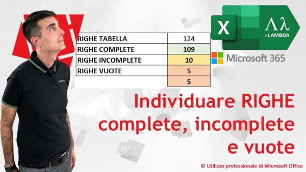 EXCEL 365 - TRUCCHI: Controllare l’integrità di una dataset: righe complete, incomplete e vuote